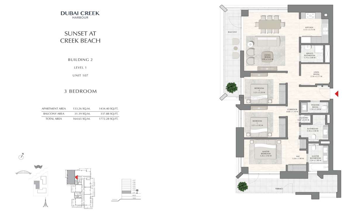 Building 2 - 3 Bedroom Level 1 Unit 107, Size 1772.28 sq ft